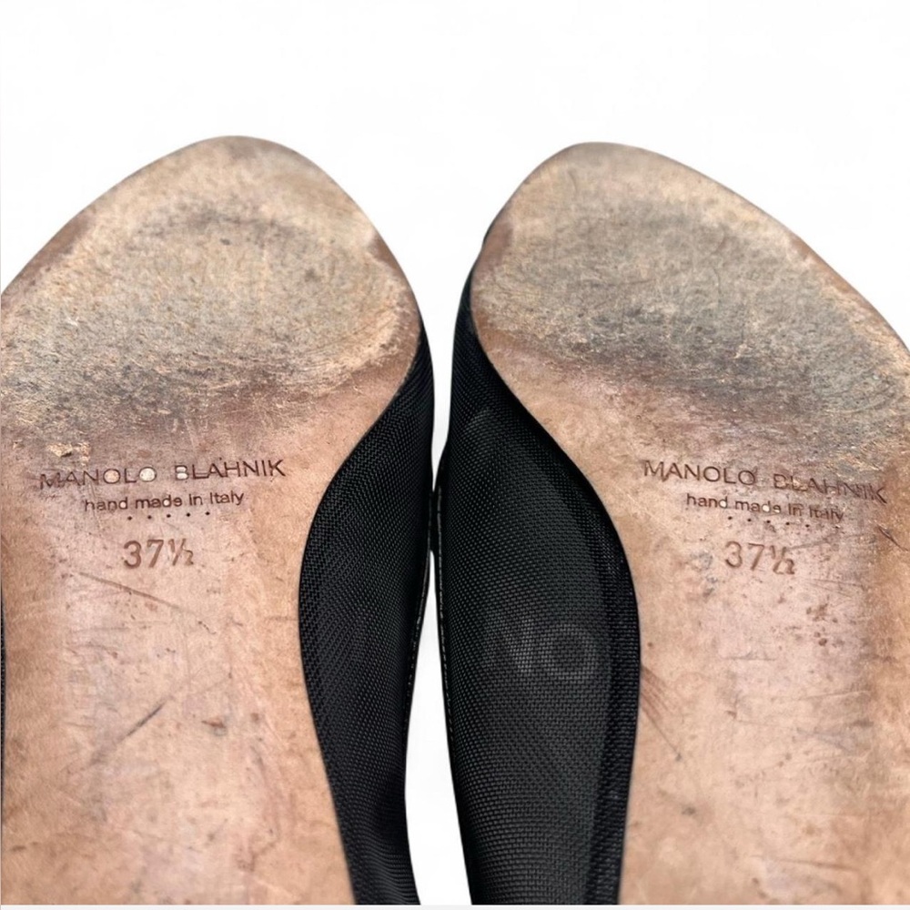 Manolo Blahnik Black Leather and Mesh Flats - Picture 10 of 10
